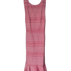 Banana Republic Red White Knit Crossback Flounce Hem Sheath Dress Size 2